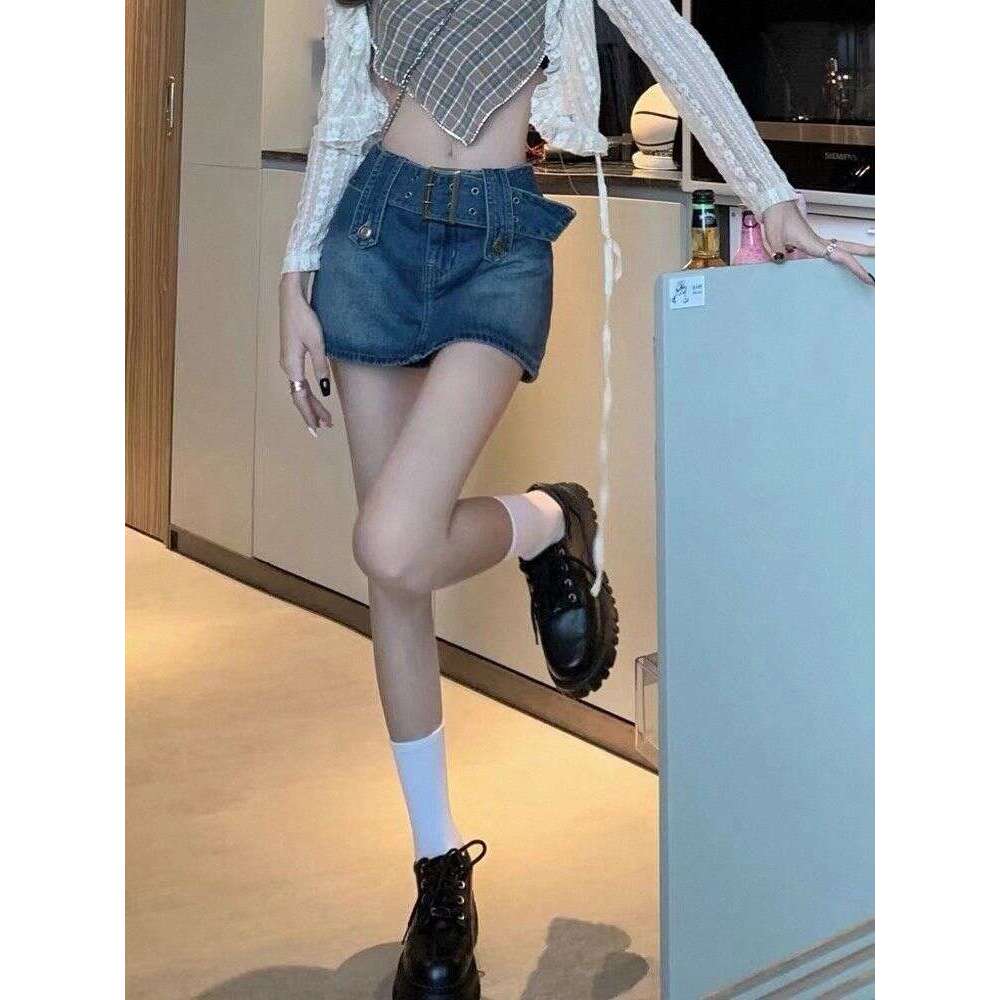 American Retro Hot Girl Brown Half Coffee Color Denim Short Pants Women Design Sense Slimming Hip Skirt