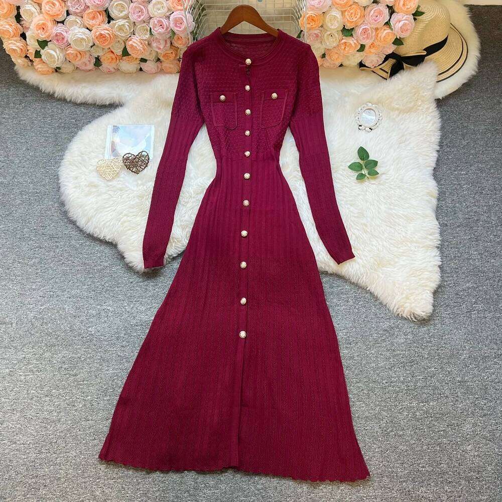 YuooMuoo Women 2025 New Autumn Winter Fashion Long Sleeve Single-breasted A-line Maxi Dress Elegant Office Lady Vestidos XJ260131