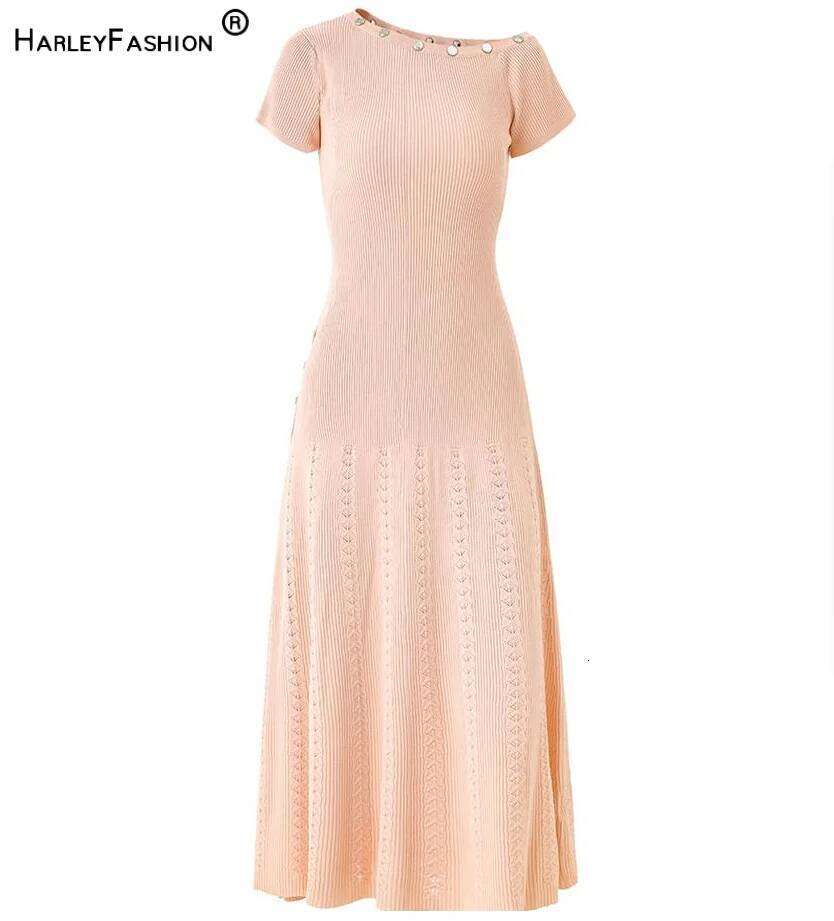 Designed Asymmetrical Shoulder Lady Summer Wear O-neck Short Sleeve Knitted Fit And Flare Women Solid Long Dress XJ260131