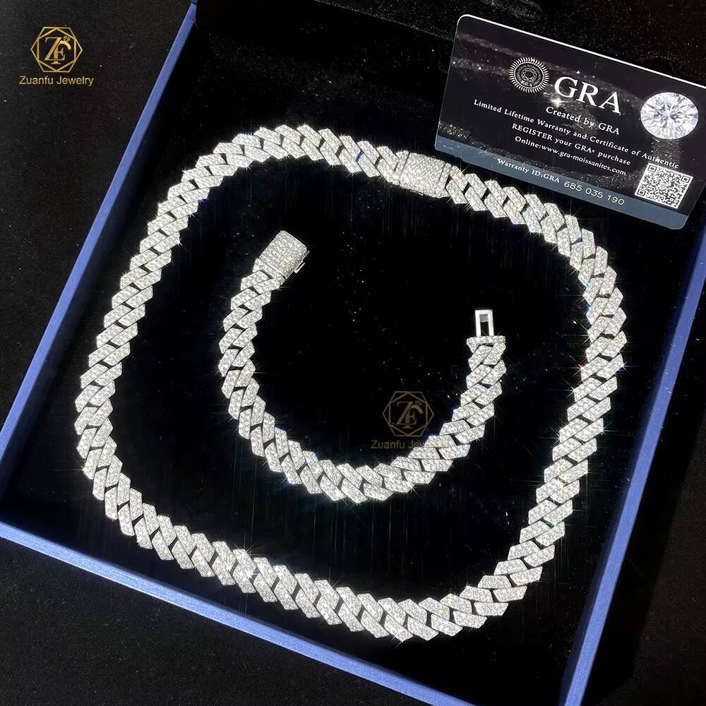 Hot Sale RTS Cuban Chain Moissanite Pass Diamond Tester 925 Silver Gold Plated Cuban Link Chain Fine Jewelry