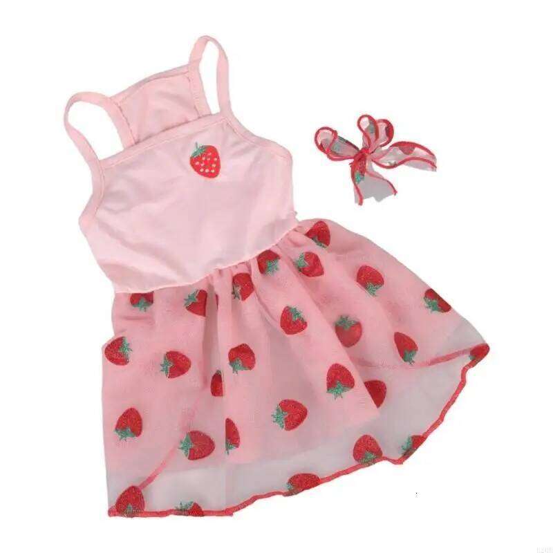 Lovely Puppy Dresses T-shirt Ruffled Beach Strawberry Outfit Elegant Props H260130
