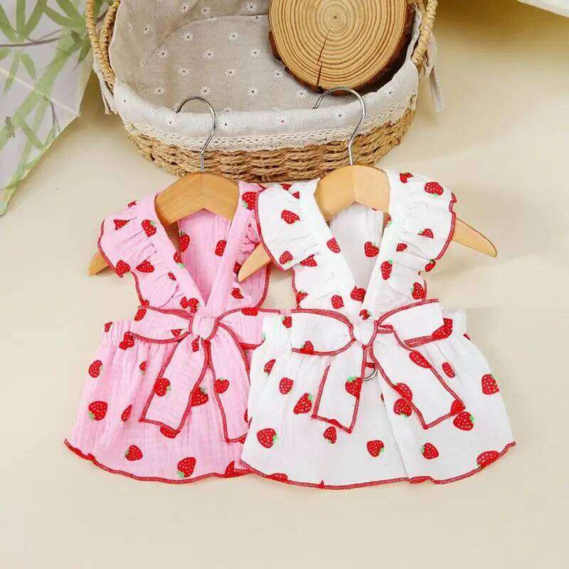 Small Female Clothes Strawberry Print Party Cute Dog Dresses Cat Apparel Puppy Dress Spring H260129