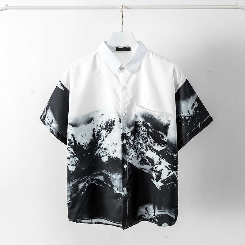 Wukong In Stock Trendy Brand Retro Ink Painting Full Print Short Men Summer Loose Couple Casual Half Sleeve Shirt Luanyun Luanyun