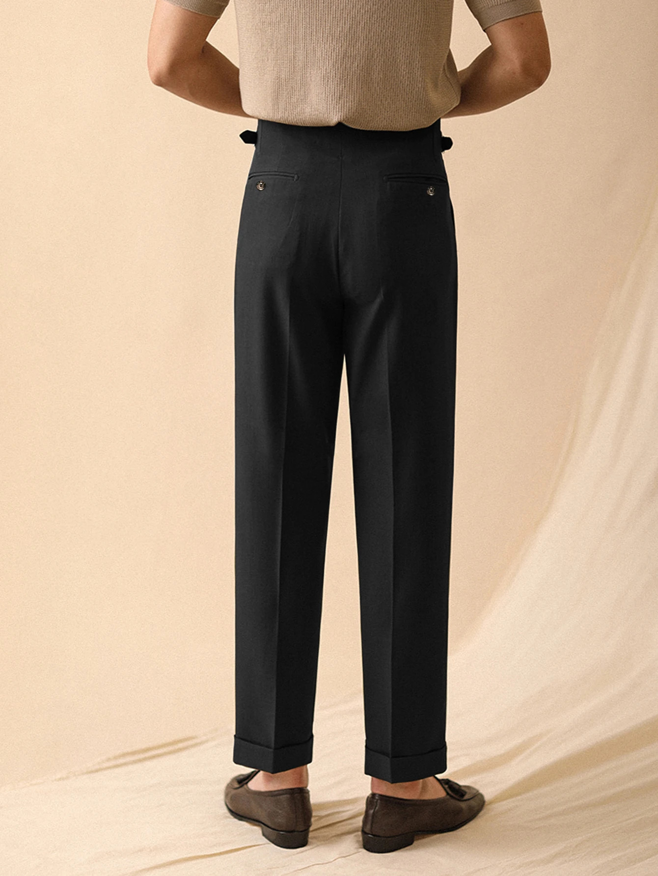 FallWinter 2025 Mens Elegant Italian Neapolitan High Waist Wide Leg Pants with Tucks And Buttons Business Casual Style 260120