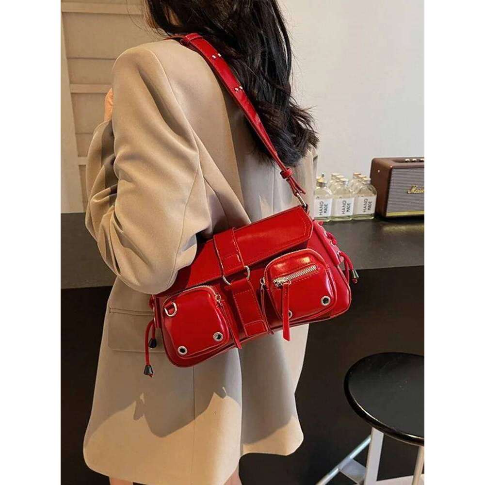 Goth Punk Cool Women's Underarm Bag Hot Girls Shoulder Bags Fashion Design PU Leather Female Handbags Tote Purse with Zipper