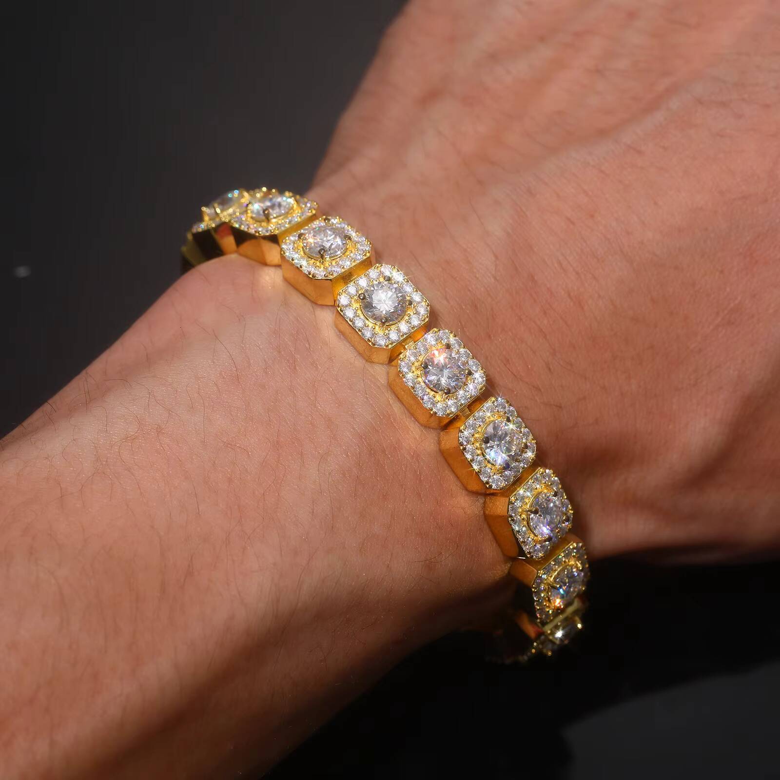 Luxury Diamond Crossing Yellow Gold Vvs Moissanite Tennis Bracelet Pass Diamond Tester 925 Sterling Silver Fashionable Bracelet