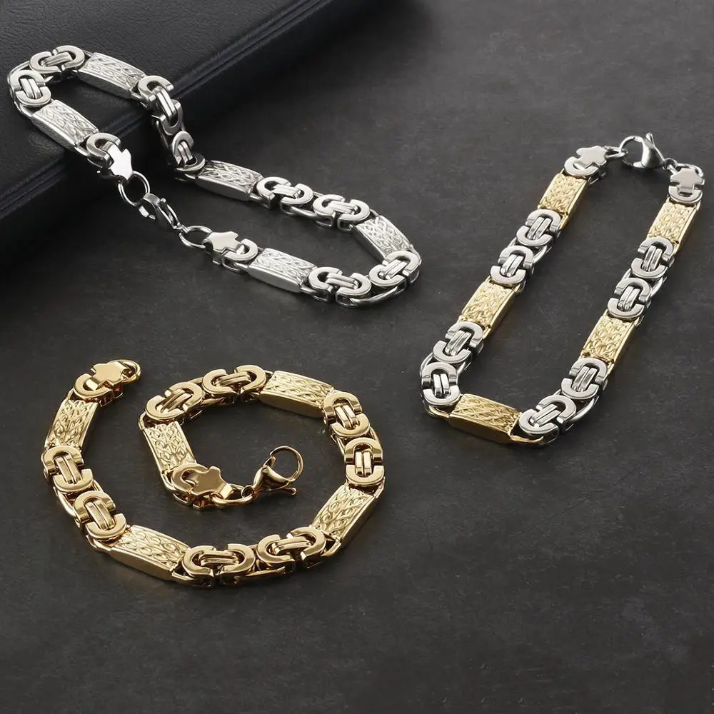 Stainless Steel Byzantine Link Chains Bangle Bracelets for Male Men Cross Chain Bracelet Hip Hop Trendy Wrist Jewelry Gift 260126