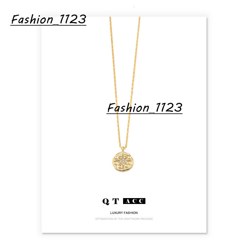 Delphes North Star Coin Button Pendant Necklace Ins Eight-Pointed Star 18K Gold Plated Clavicle Chain