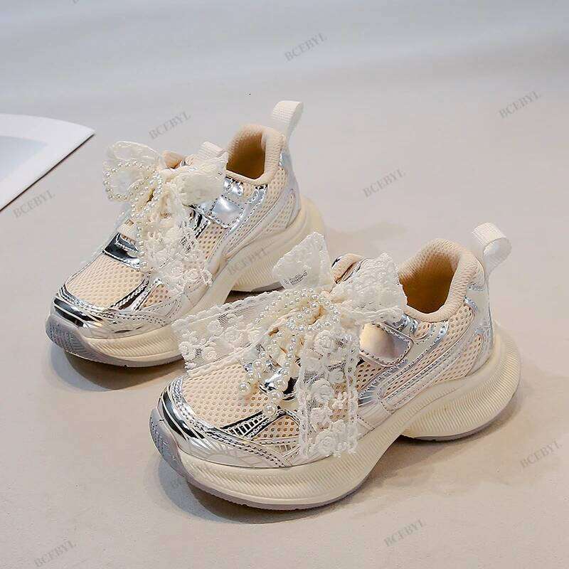 Baby Hot Sale Spring/Autumn Fashion Breathable Thick Sole Bow Beaded Sport Soft Walking Sports Casual Kid Vulcanized Shoes Y260128