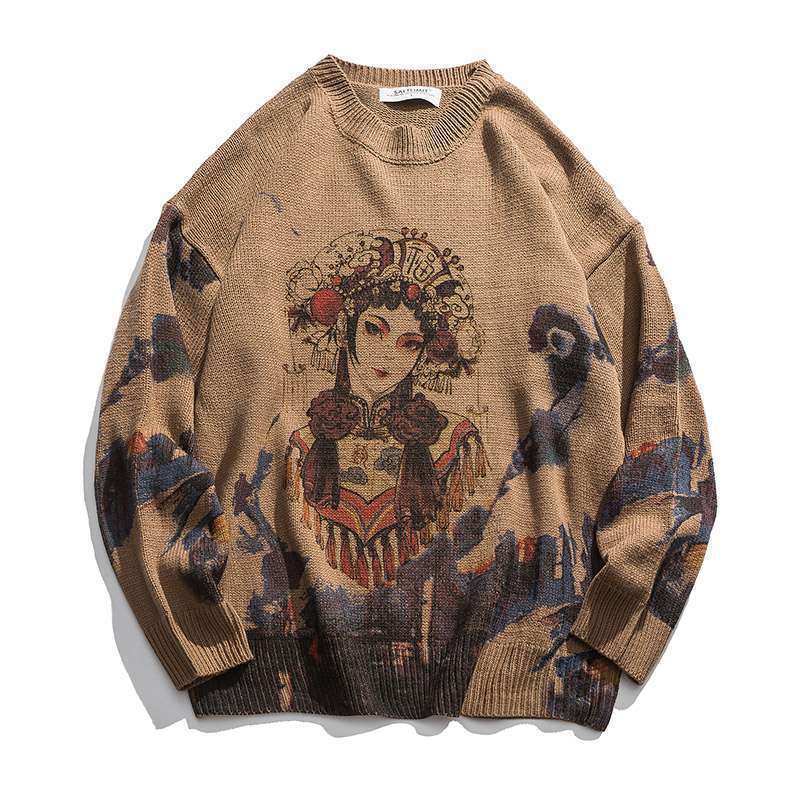 Xiaobin National Spring And Autumn New Men's Trendy Loose Handsome Outerwear Versatile Round Neck Knitted Sweater Trend Luanyun Luanyun