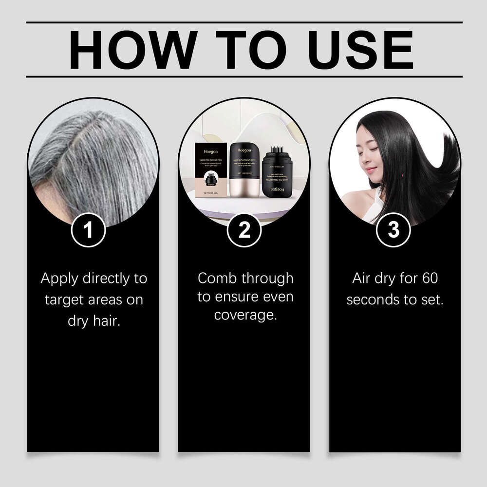 Hoegoa Black Waterproof Pen Natural Coverage Plant-Based Hair Color Gentle and Non-Damaging S260131