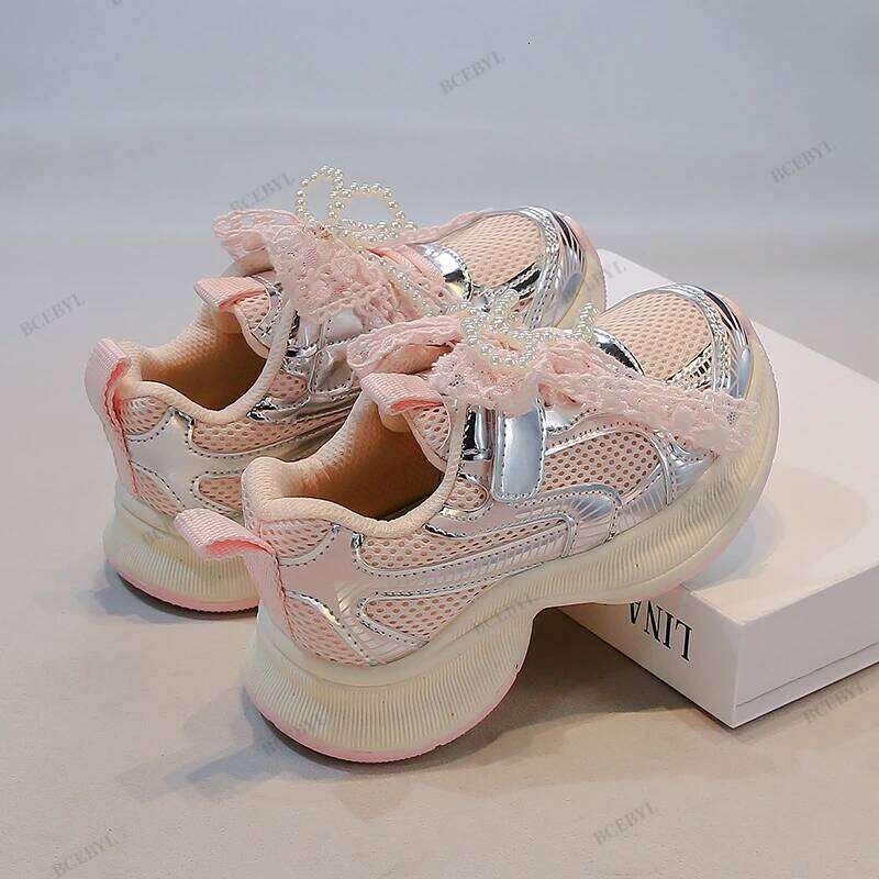 Baby Hot Sale Spring/Autumn Fashion Breathable Thick Sole Bow Beaded Sport Soft Walking Sports Casual Kid Vulcanized Shoes Y260128