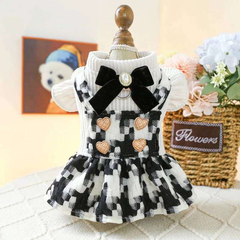 1PC pet clothing autumn winter thick black white bow princess skirt for small and medium-sized dogs H260129