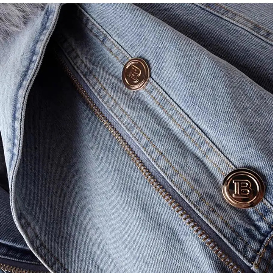 Short Thicken Denim Jacket For women 2025 Autumn Winter Detachable fur Zipper Coat Female Warm Parker Tops 260120