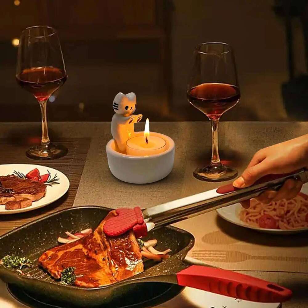 Holders Cute Candle Container Funny Wax Tealight Tray Cartoon Cat Centerpiece for Living Room Bedroom Desk Fireplace Y260131