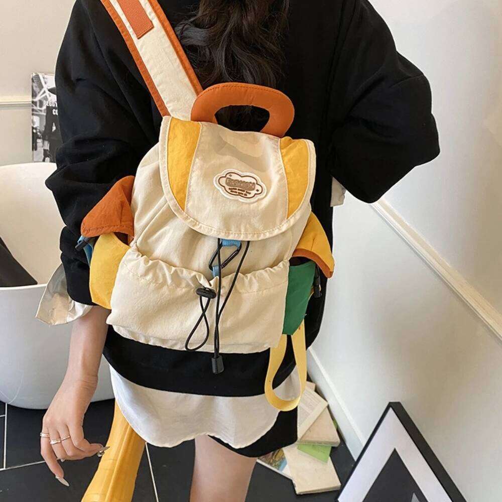 New Color Matching 2 Sizes Parent-Child Bags Korean Style Large Capacity Drawstring Schoolbag Nylon Multi-Pocket Kids Backpack