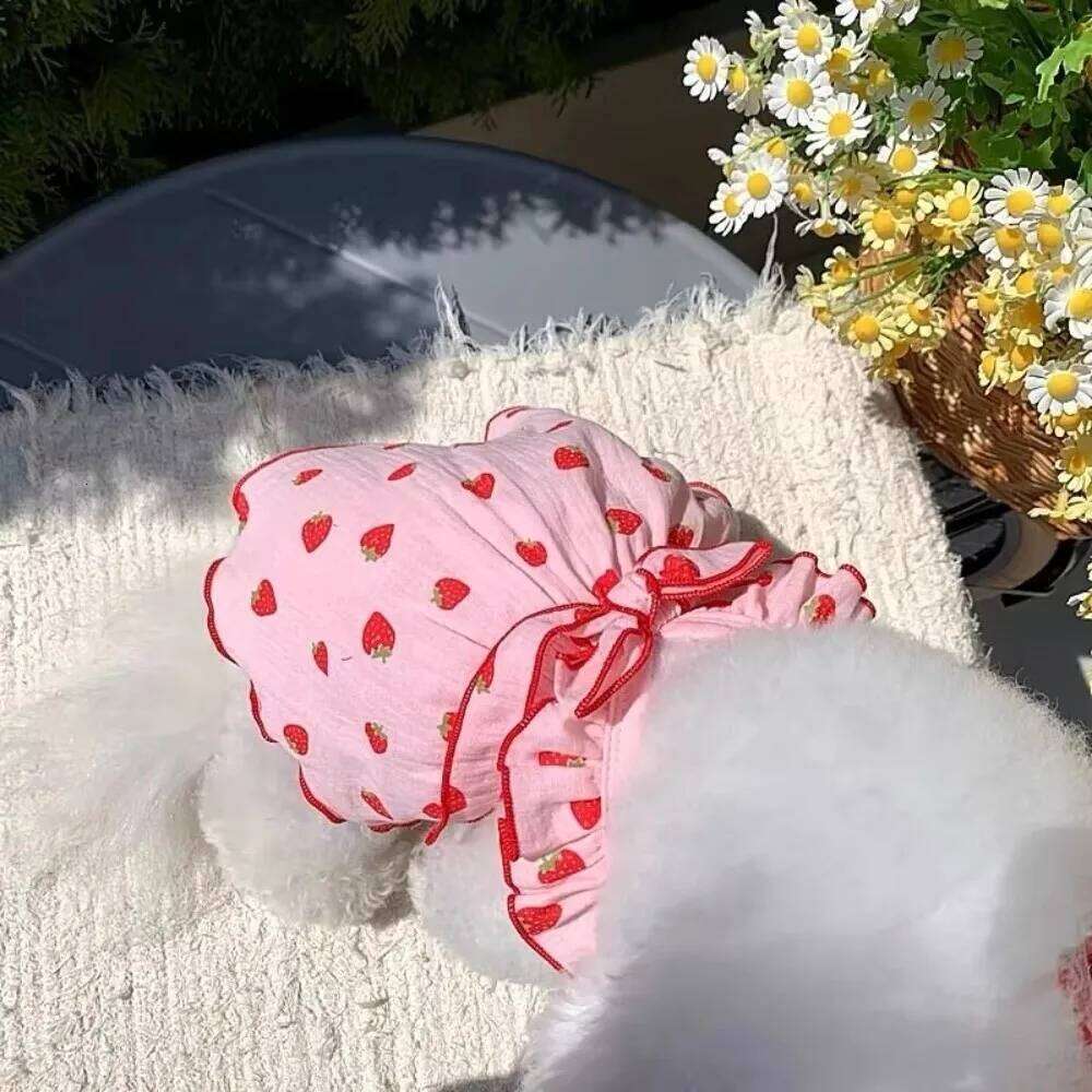 Cute Strawberry Print Dress Chihuahua Clothing Sweet Dog Clothes Bow Cool Summer Puppy Skirt Pet Supplies H260130