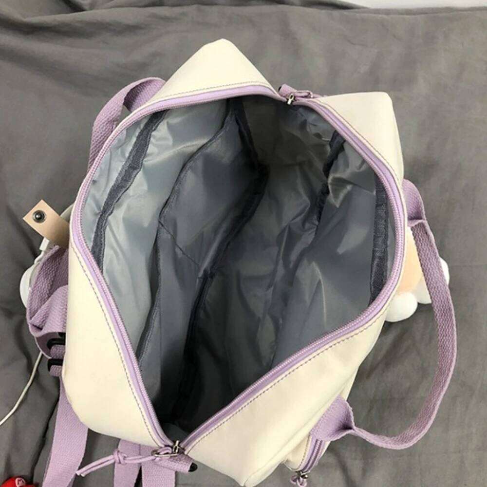 3 In 1 Backpack for Teenage Girl Ring Buckle Portable Travel Shoulder Bag Female Small Schoolbag Badge Woman Rucksack Satchel