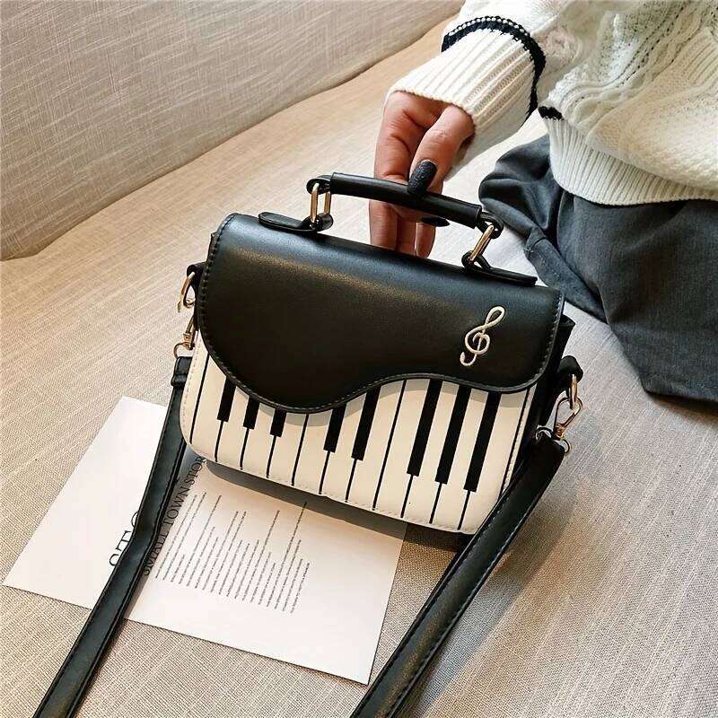 Piano Shape Flap Shoulder Creative PU Leather Portable Handbag Detachable Strap Crossbody Novelty Bag