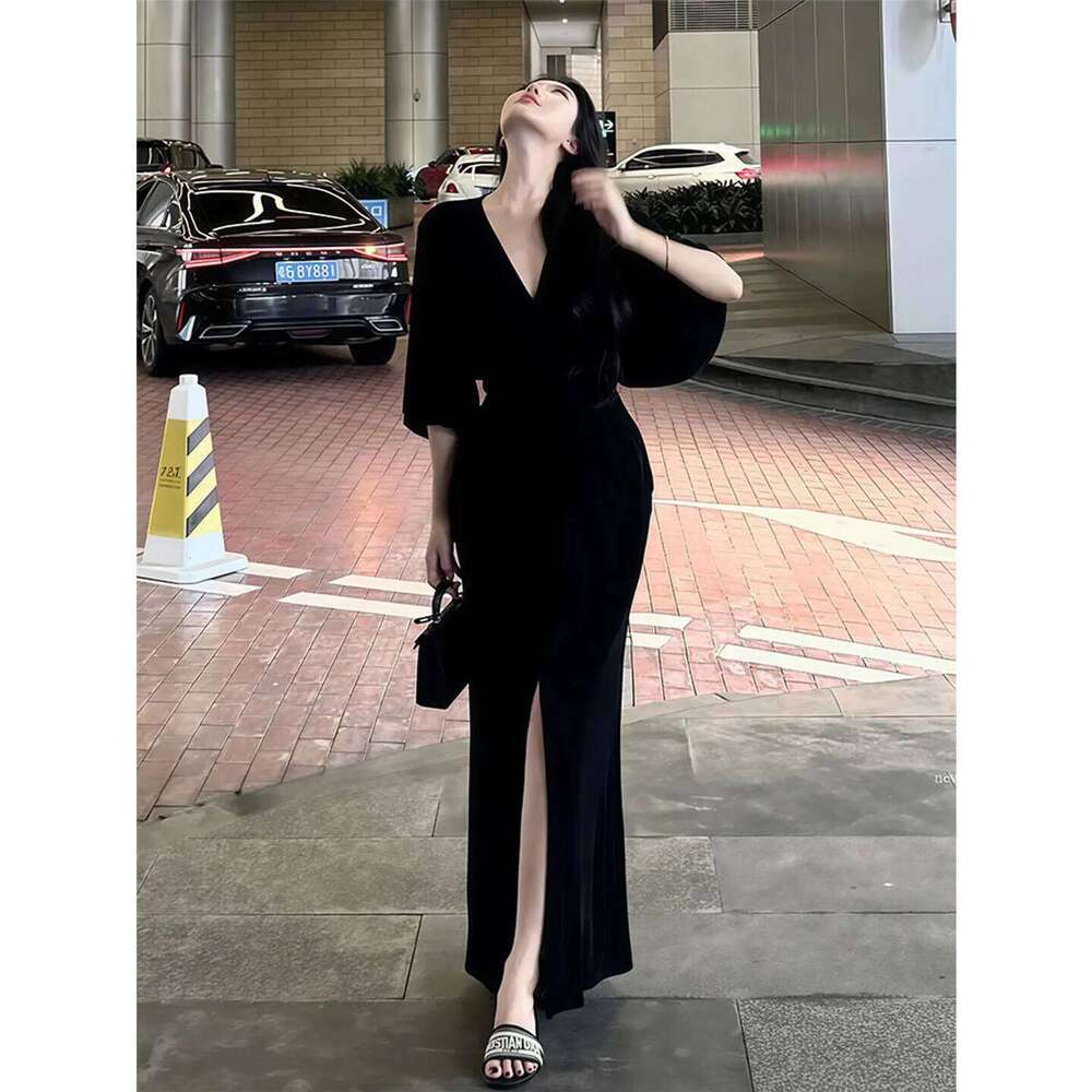 Dresses Short Sleeved Womens Petite Autumn Corduroy Checked Panelled Batwing Sleeve Sashes Wide Hem Calf-Length Vintage Frenchy XJ260131