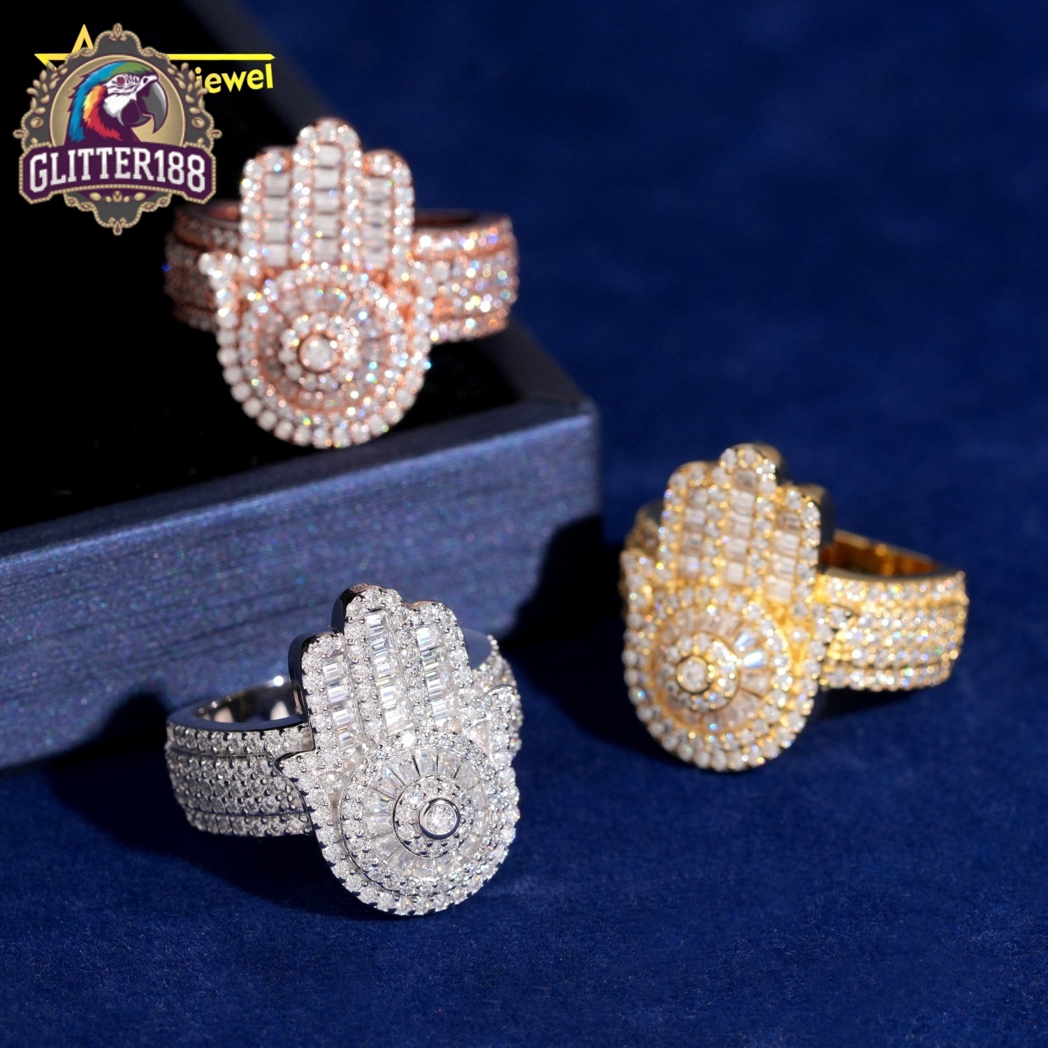 Wholesale Price 925 Sterling Silver Hand Ring Moisssanite Diamond Iced Out Jewelry Hip Hop Ring for Men Women