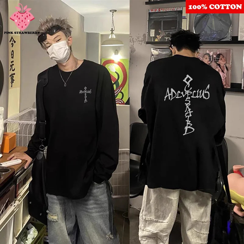 HipHop Street Letter Print T-shirt Men Autumn 100 Cotton Black Long sleeves T-shirt Sports Gym Y2k Top Men clothing 260118