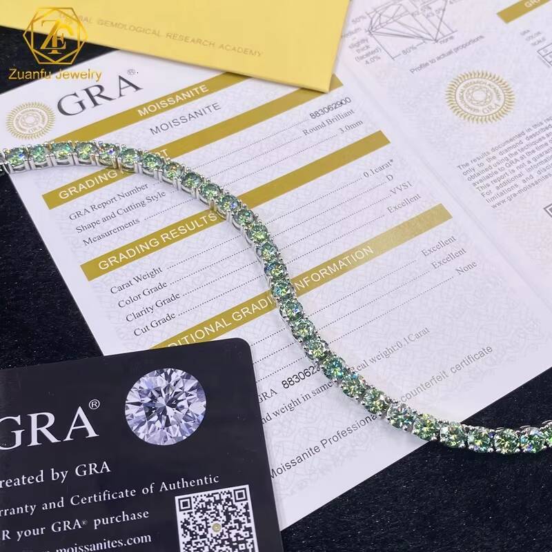 5MM 7inch Round Cut Tennis Bracelet Blue-Green Mossanite Diamond Gold Plating Women Jewelry Wholesale Iced Out Tennis Bracelets