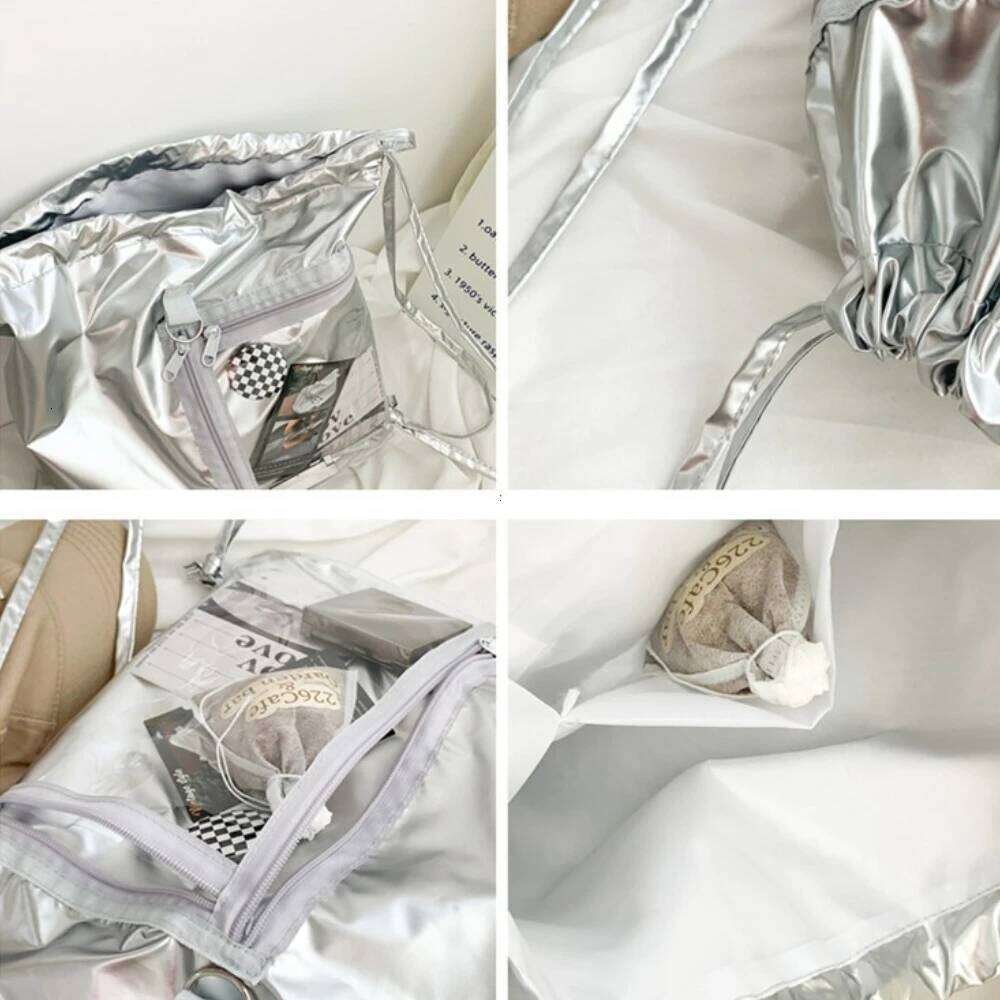 Original Large Capacity Drawstring Shoulder Bag Casual Transparent Simple Style Nylon Backpack for Girls Lightweight Portable