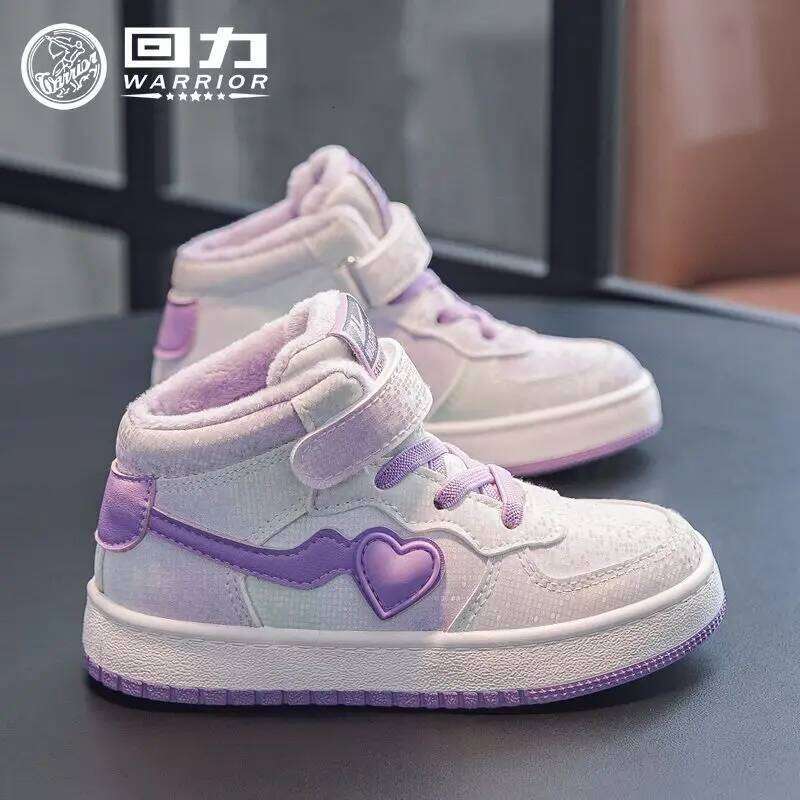 Warrior Children Casual Winter Warm Patchwork 2025 Kids Cotton Shoes for Girls Boys Sneakers Thickened Fleece Lined Y260128