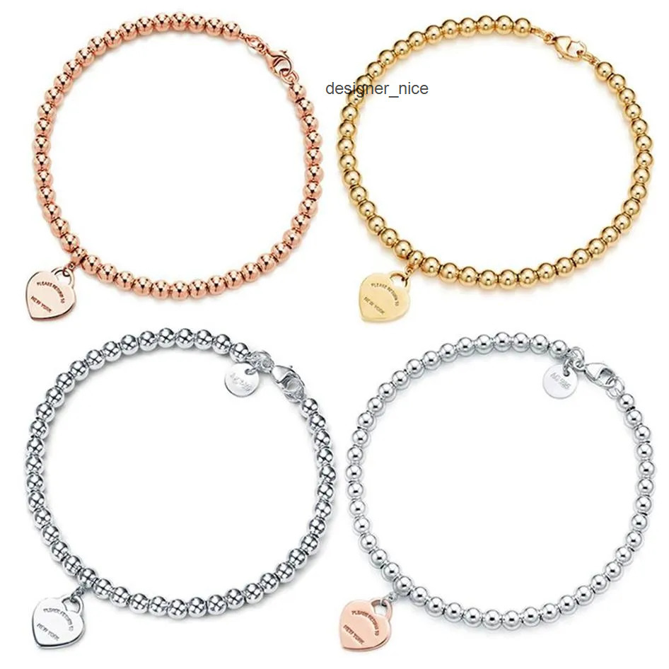 tiffamy and co designer necklace charm bracelets tiff 100 925 silver 4mm round bead love heartshaped bracelet female thickened bottom tiffanies and tiffanyx co 98IY