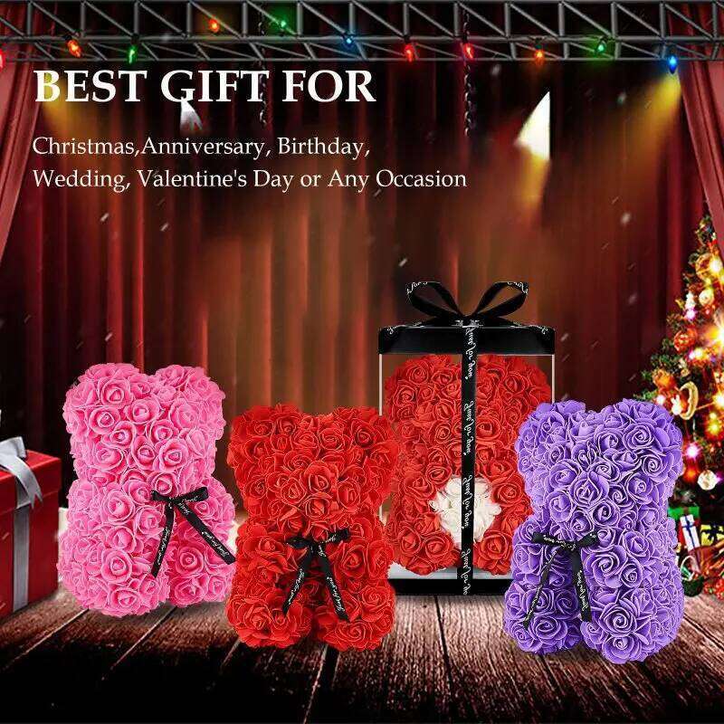 Valentines Gifts Her,Rose Teddy 10 inch Artificial Rose Flower Bear for Wedding, Mothers Day Anniversary Y260131