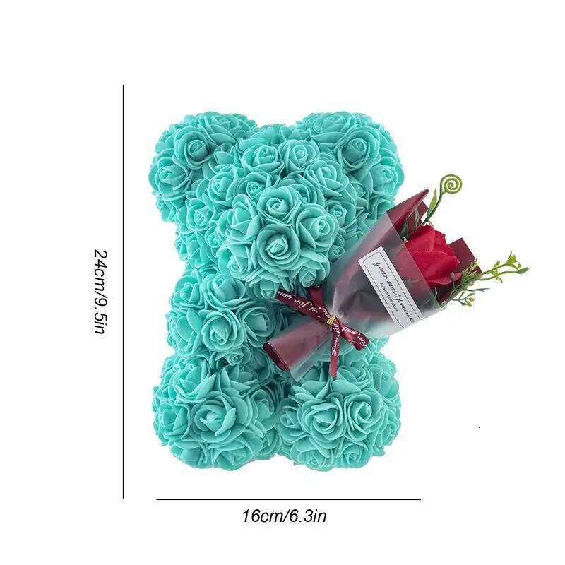 9.45in Cute Artificial Forever Flower Rose With Clear Box Handmade Romantic Decorative Valentines Day Bear Gift Y260131