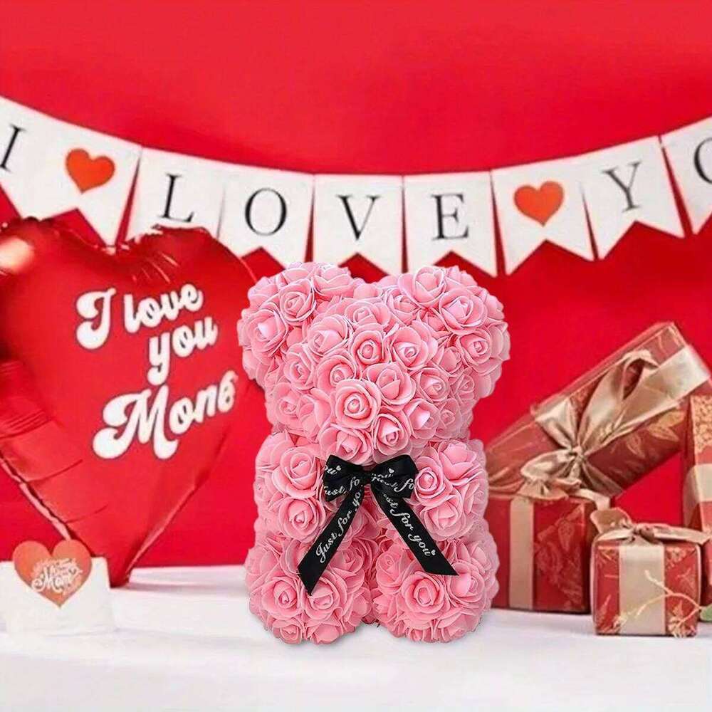 Bear Forever Teddy 10 Inch Artificial Rose Flower Bear, Gift for Women, Wedding, Birthday, Mother's Day Y260131