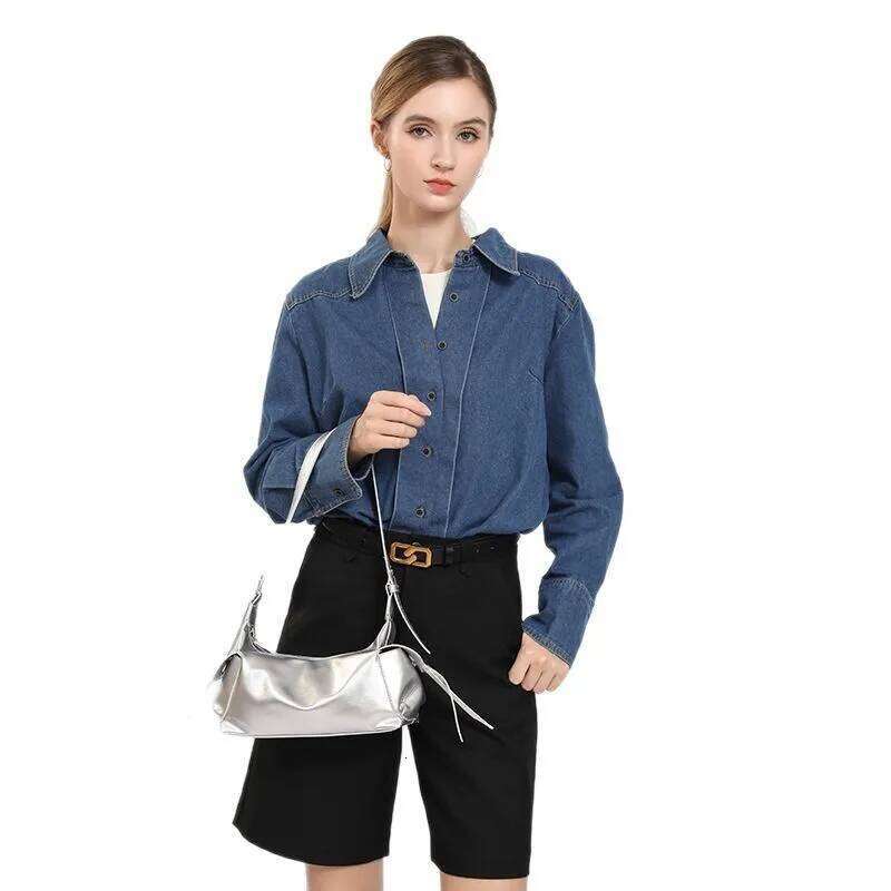 Temperament Casual Punk Underarm Retro Double Pocket Y2K Armpit Bag Minimalist Solid Color Pillow Handbag Travel