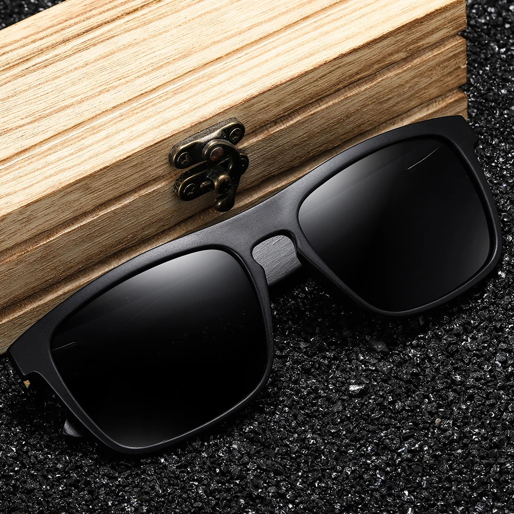 GM Arrivals Black Wooden Polarized Sunglasses for Men Bamboo Sunglasses Red UV400 Lenses Fashion Driving Shades carton S5523 260120