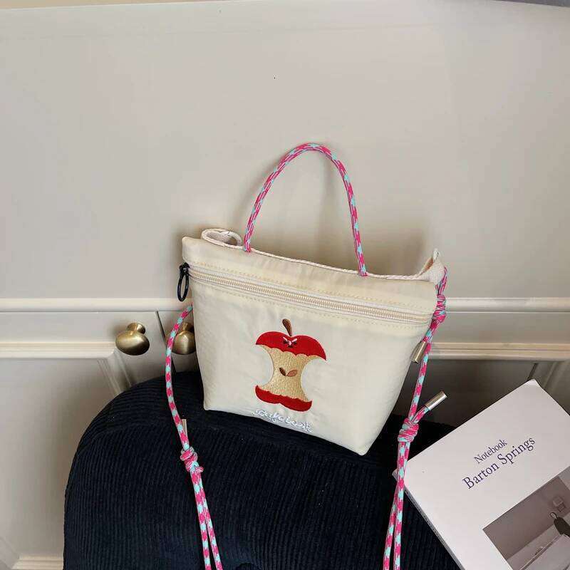 Women's Apple Embroidery Casual Shoulder Bag 2025 New for Going Out Japanese Style Fashion Trendy Crossbody Cloth Ba