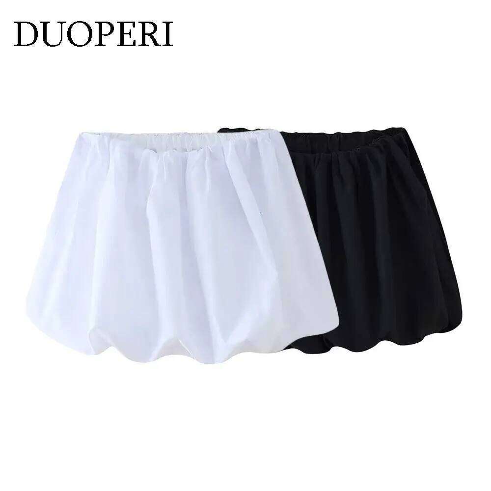DUOPERI Women's Solid Mini Balloon Fashion High Elastic Waist Female Chic Lady Casual Y2K Short Skirt XJ260131