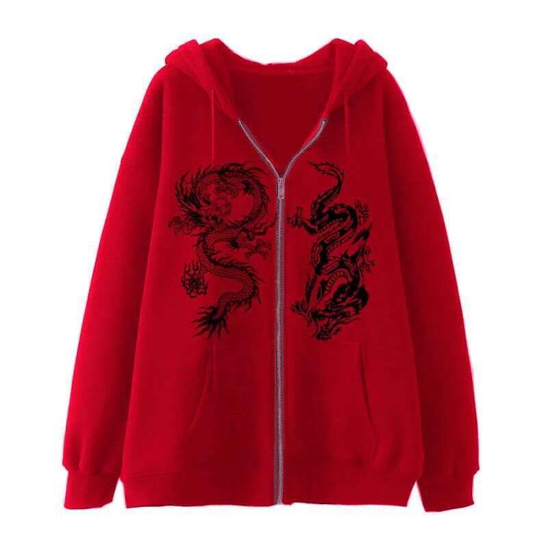 New Dragon Pattern TIKI Zipper Hoodie For Women Men European And American Street Fashion Trendy Loose Fit Luanyun Luanyun
