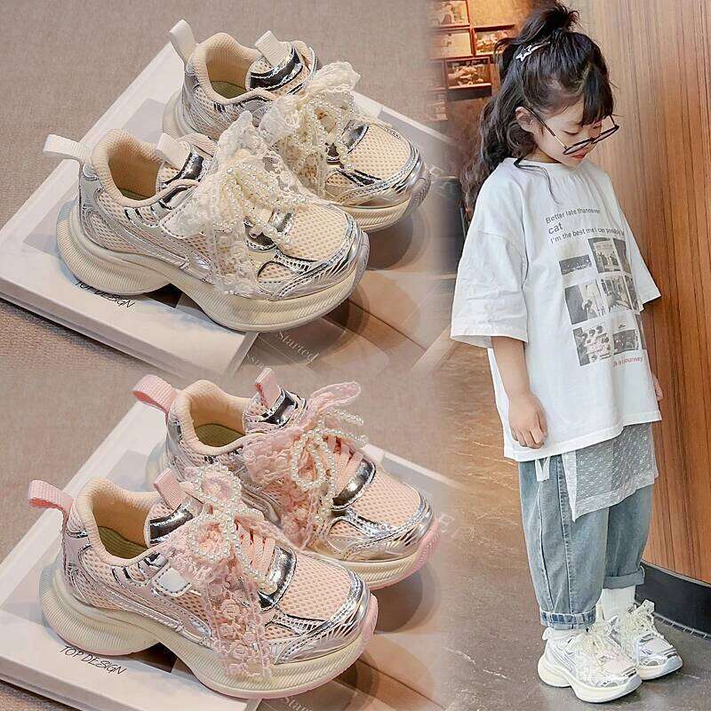 Sports Spring Autumn Pink Breathable Girls Casual 3-18 Years Old Beige Soft Non-slip Children's Single Shoes Y260128
