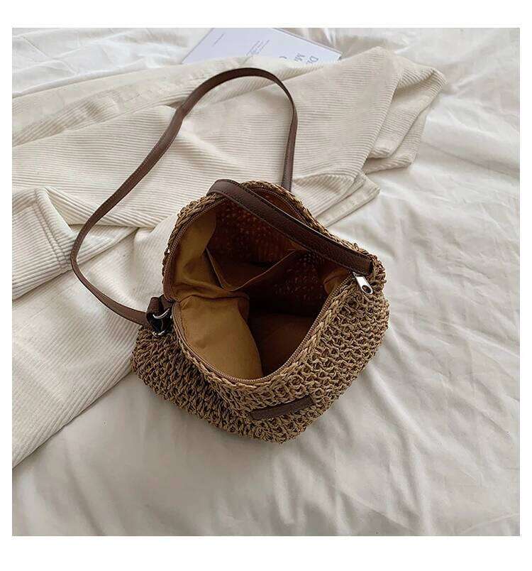 Leisure Crossbody Simple Handbag Straw Weaving Beach Vacation Sandbag for Women - Versatile Bag