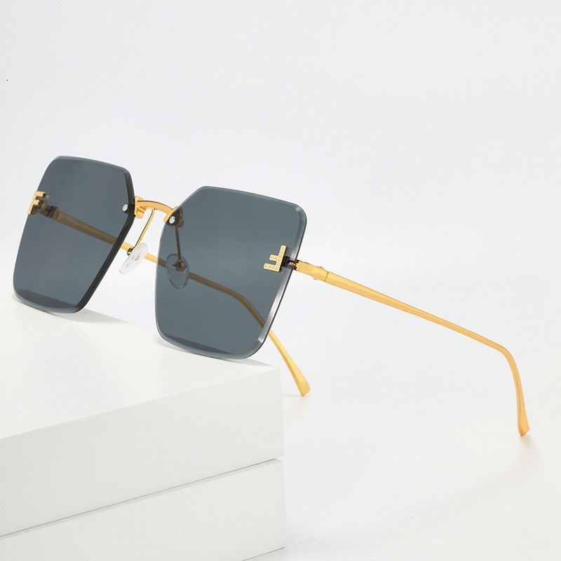 New F Letter Frameless Square Retro Internet Celebrity Same Style Sunglasses for Women Fashion Metal