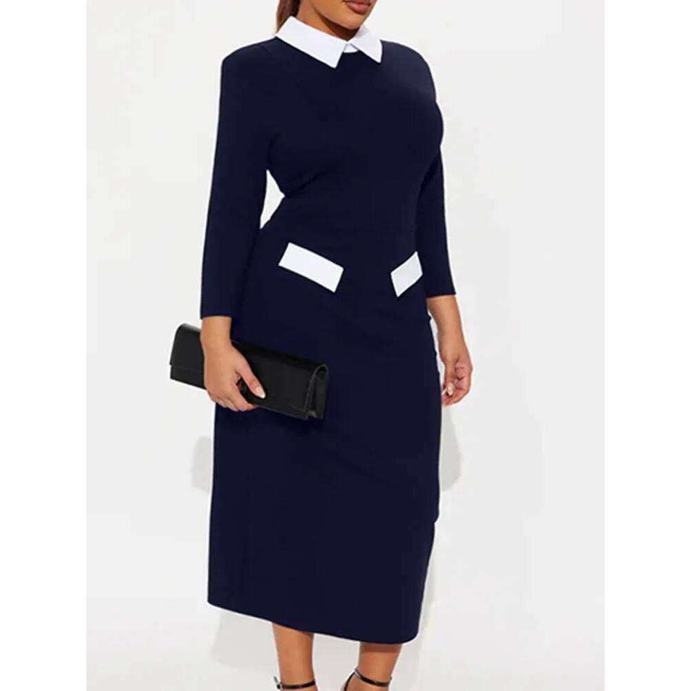 Elegant Fashion Women's Pencil Polo Collar Design Professional Long Sleeved Solid Color Office Lady Dress XJ260131