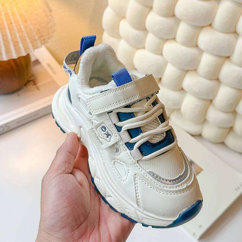Children's Padded Sneakers 3-18 Years Old Boys Thickened Leather Girls White Fall Winter Soft Non-slip Kids Cotton Shoes Y260128