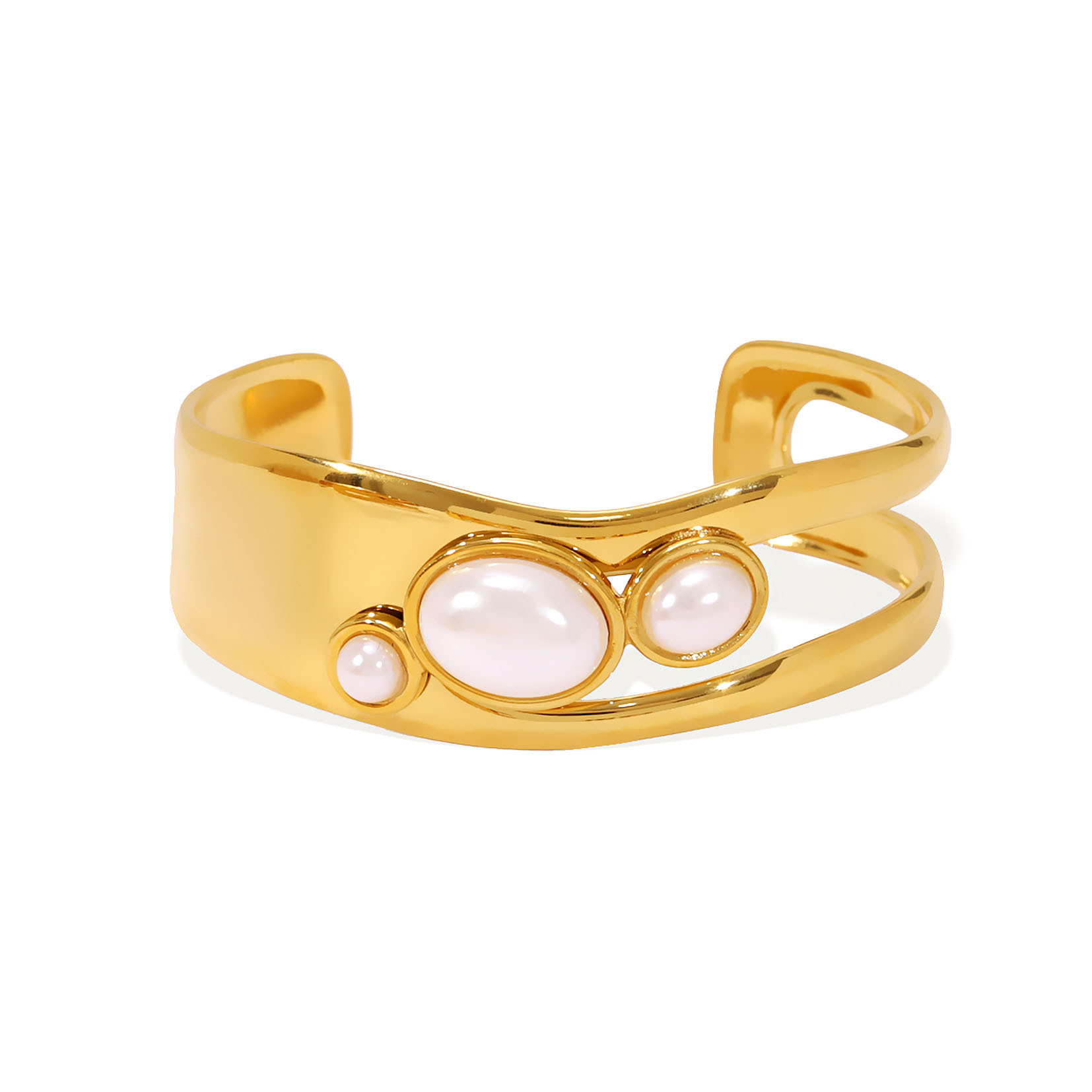 French Natural Stone European American Vintage Open Ring Stainless Steel Gold-plated Bracelet Ring Combination Fashion Bangle