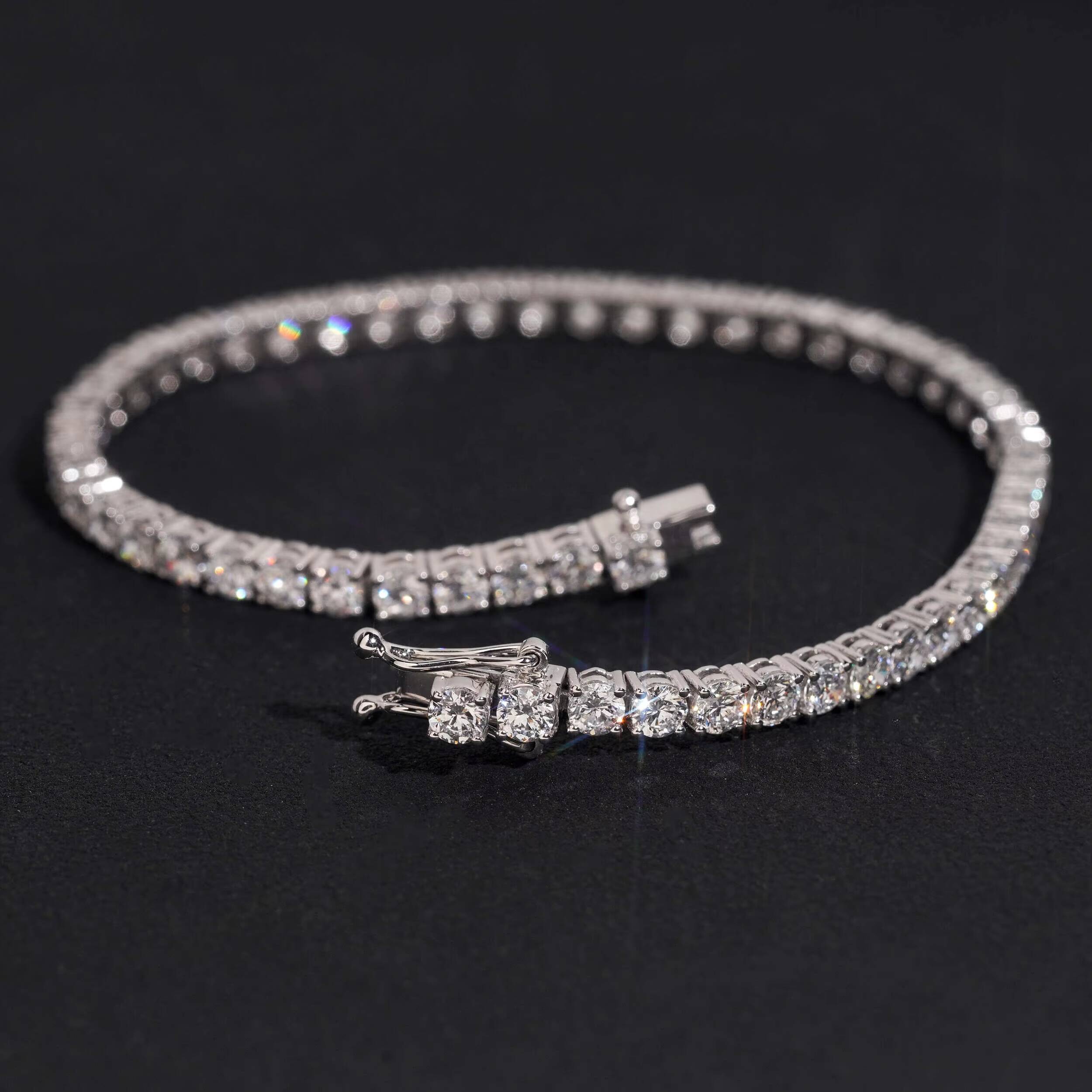IGI Certificated 14K White Gold DEF Color VVS1 Round Cut 3MM 10 Pointer Lab Grown Diamond Tennis Bracelet