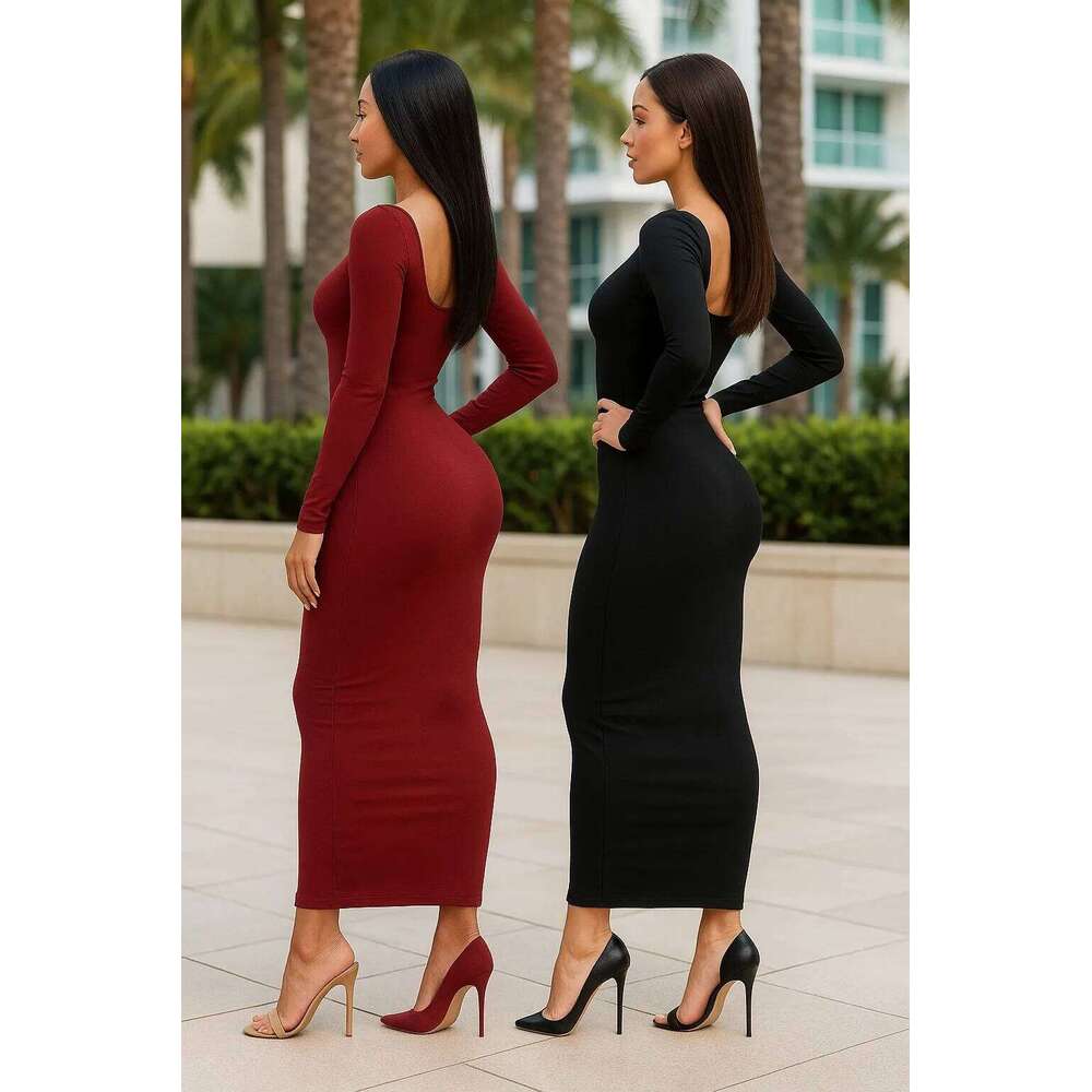 Chic Basic Minimalist Scoop Neck Long Dress - Ankle-Length Knit XJ260131