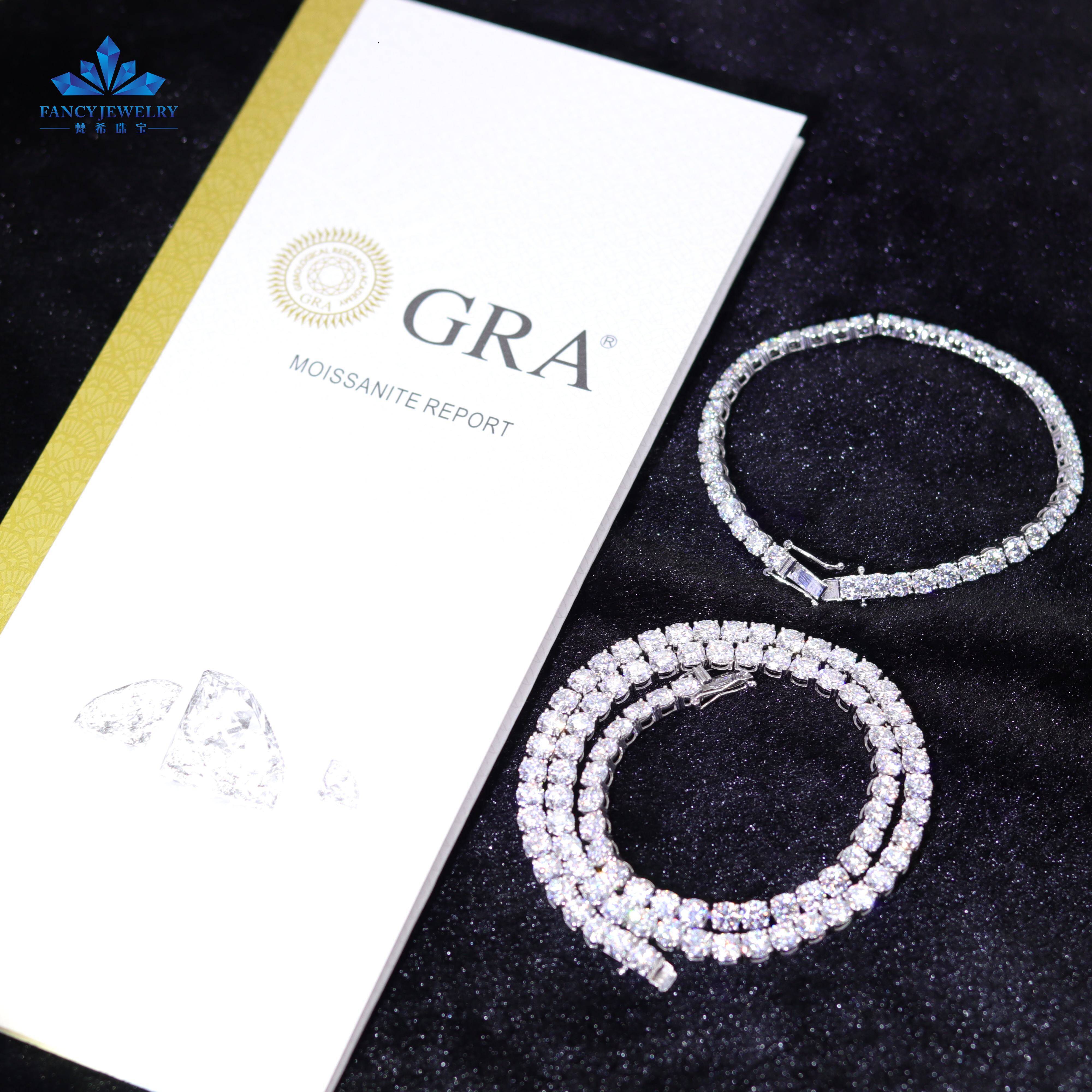 Tennis Chain Moissanite VVS Moissanite 2mm 3mm 4mm Lab Grown Diamond Hip Hop Tennis Chain 925 Sterling Silver Bracelet