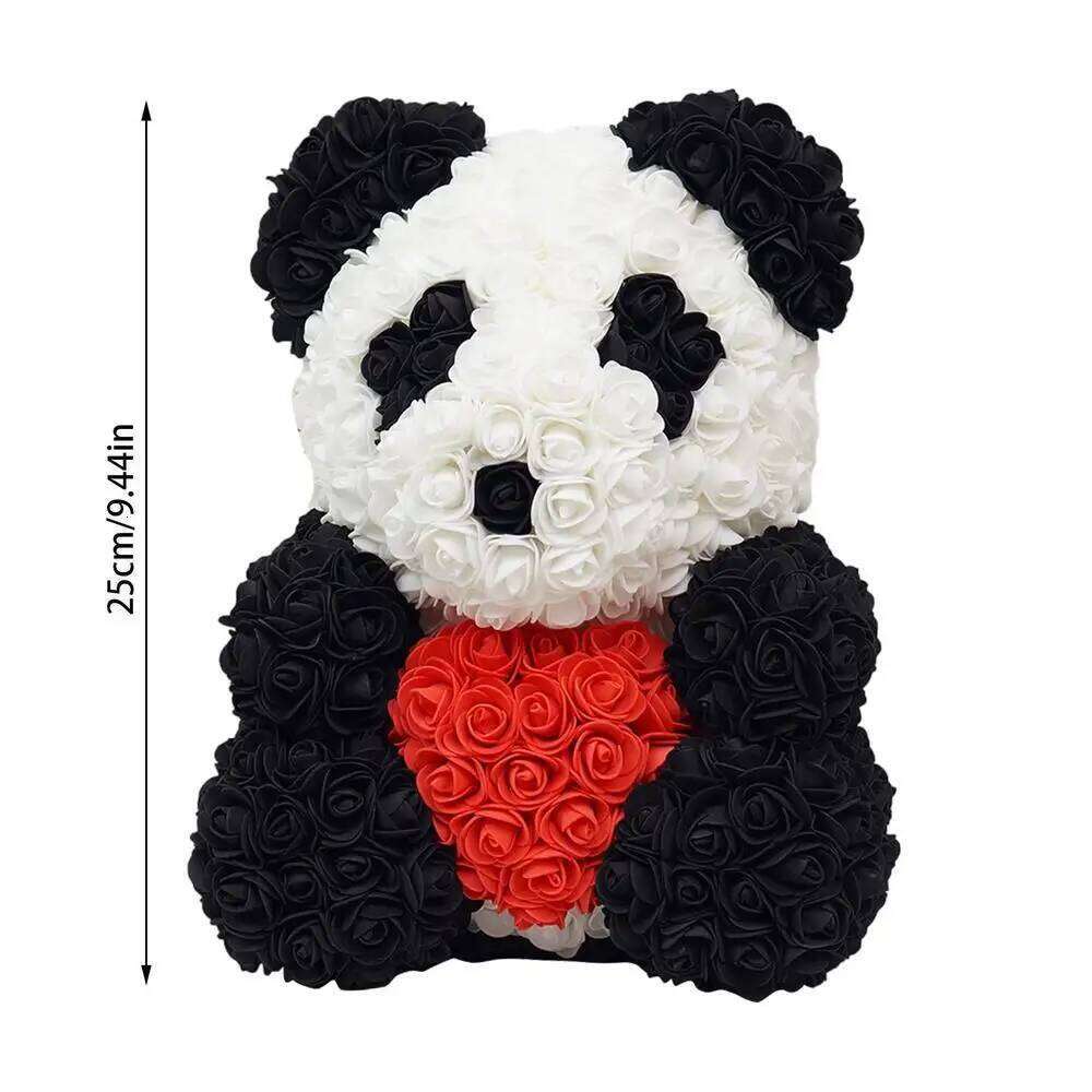 Rose Flower Teddy Bear with Heart/ Bowtie Handmade Panda Doll for Valentine's Day Birthdays Bridal Showers Party Gifts 25cm Y260131