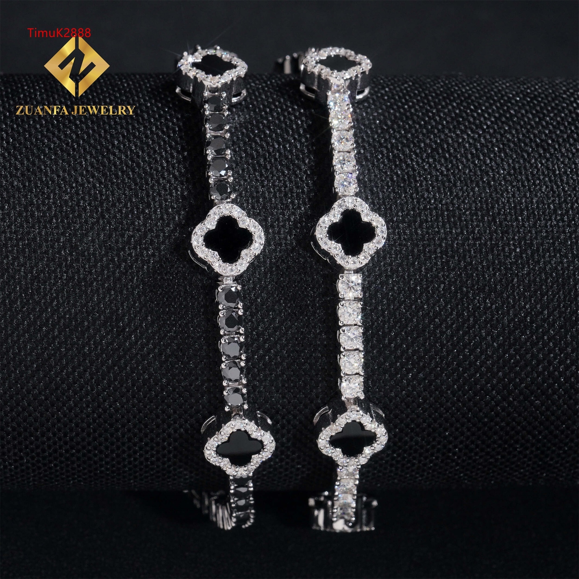 New Arrivals 3mm Iced Out Hip Hop Jewelry S925 Silver VVS1 Moissanite Diamond Four Clover Leaf Cluster Tennis Bracelet