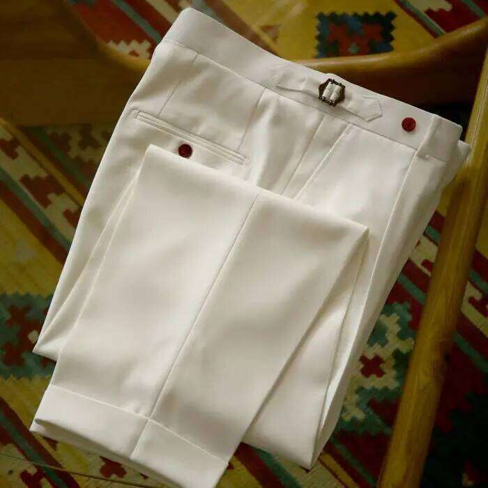 Spring Summer Men's Fashion Solid Color Suit Trousers Male High Waist Loose Men Business Casual Formal Pants W117